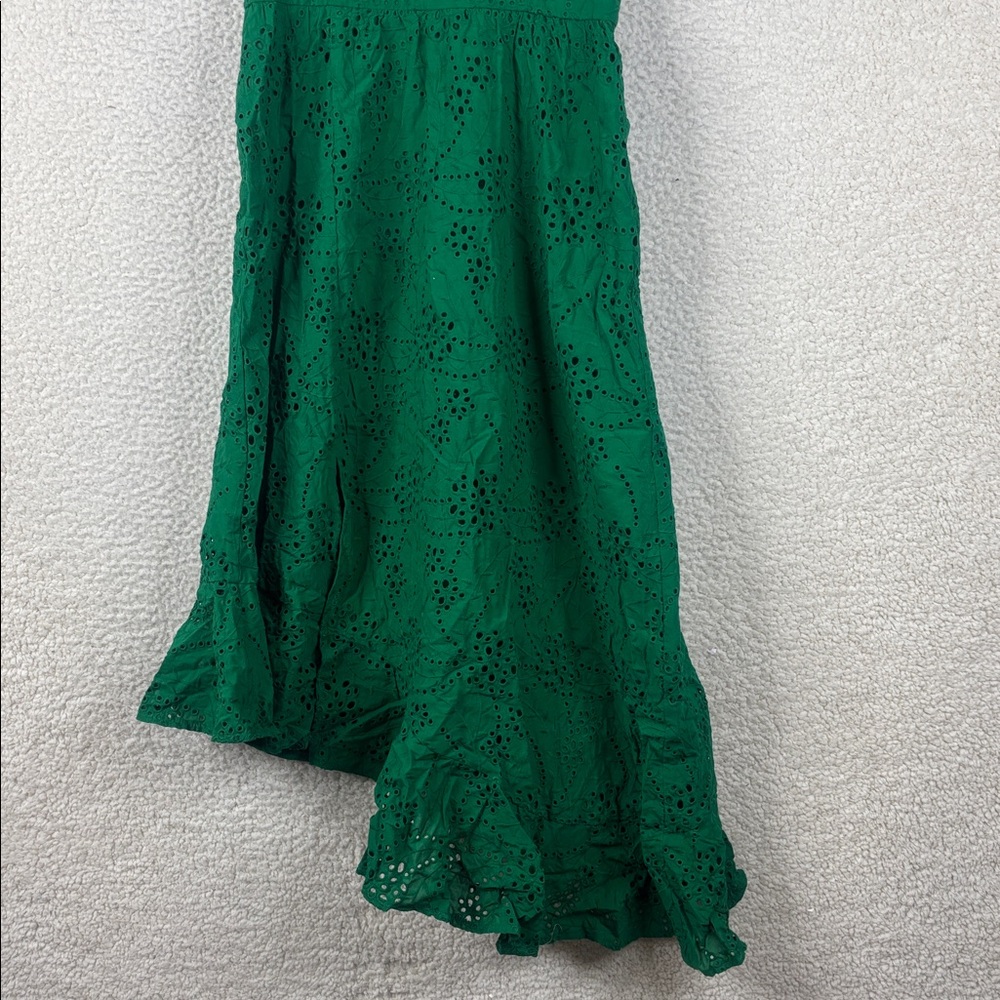 NWOT Guess Womens Green Cotton Eyelet Ruffled Asymmetric Hem Midi Dress Size 4 - Picture 6 of 14